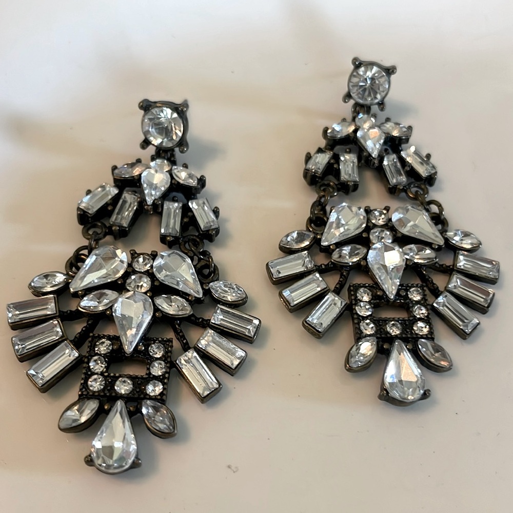 Vintage Rhinestone Glamorous Dangle Heavy Post Back Earrings